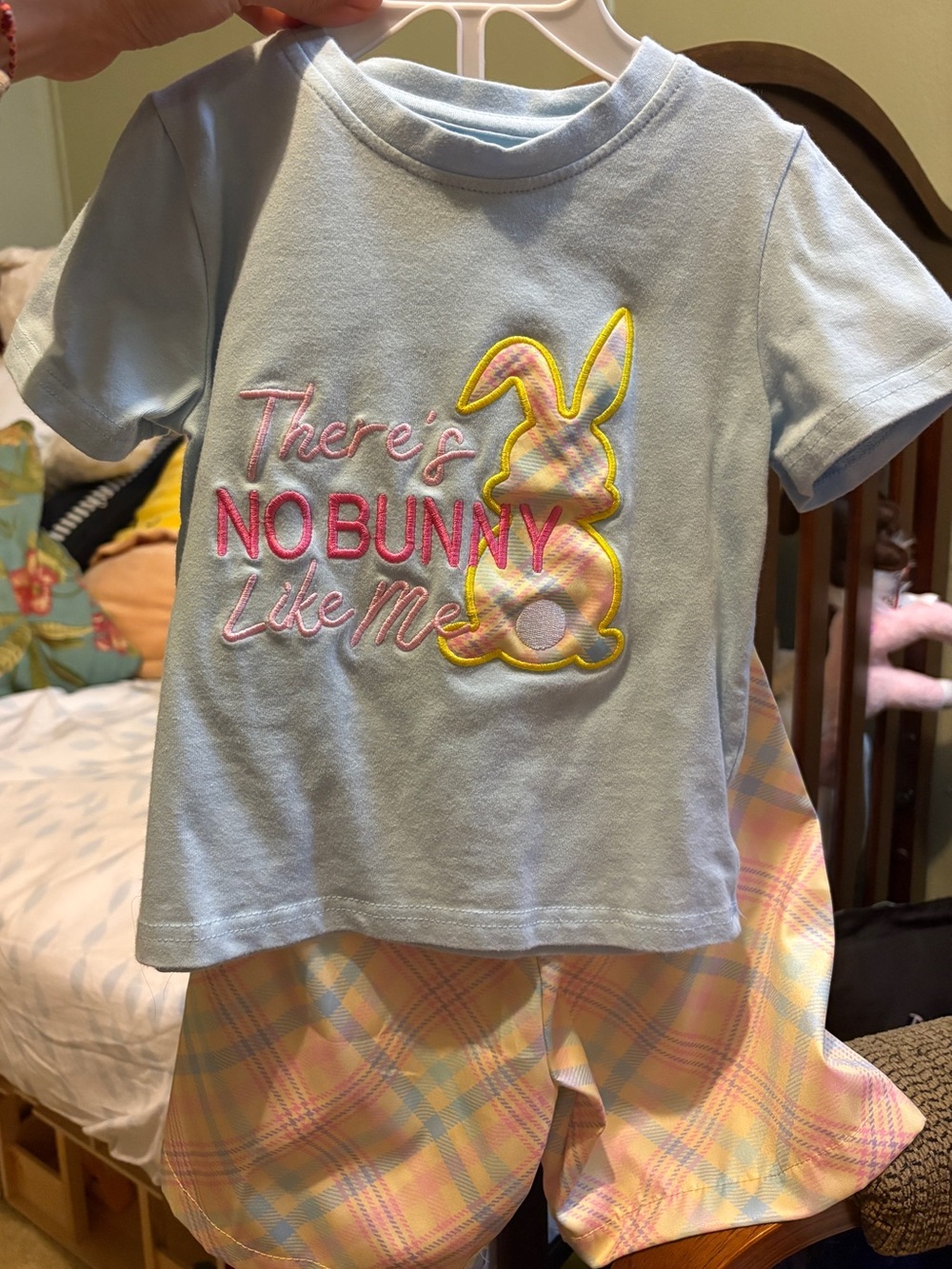 2T Easter Toddler Boy Tee&Pastel Plaid Shorts Set-"There's No Bunny Like Me"